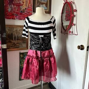 amy brown fairy costume dress, red black white striped